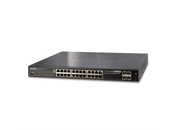 PoE+ Switch 24-port 10/100/1000B/T 4xSFP Planet: Stack L2/L4 802.3at 360W